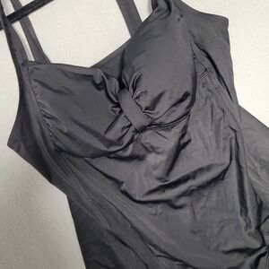 Speedo Womens Plus Size 20 Black One Piece Swimsuit Tummy Control 722365